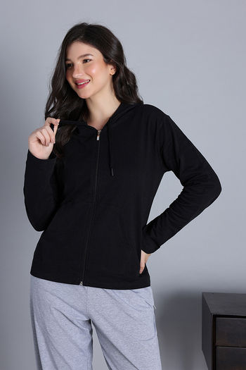 Buy Zivame Knit Cotton Hoodie - Black Beauty